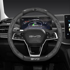 Carbon Fiber Style Nappa Leather Steering Wheel Cover For BYD