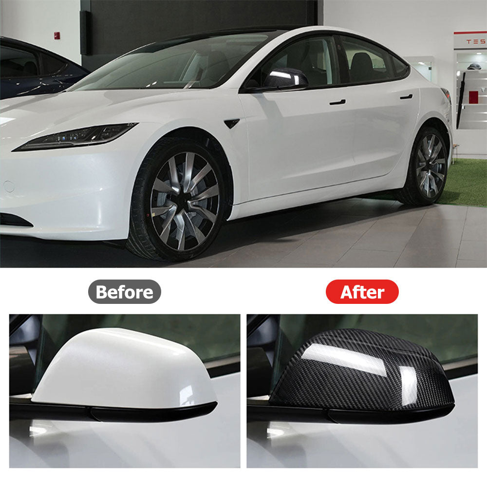 Real Carbon Fibre Rear View Mirror Covers For Tesla Model 3 (2024–2026)