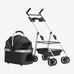 3-in-1 multifunctional pet stroller with detachable carrier, mesh canopy, and lightweight foldable frame.