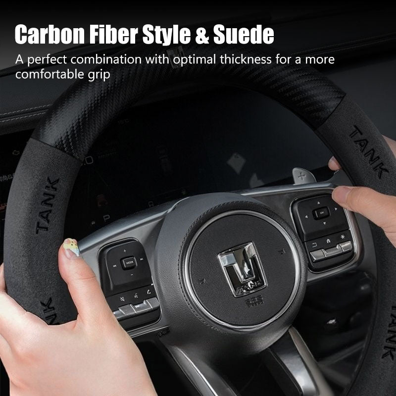 Carbon Fiber Style Nappa Leather Steering Wheel Cover For GWM Tank 300/500