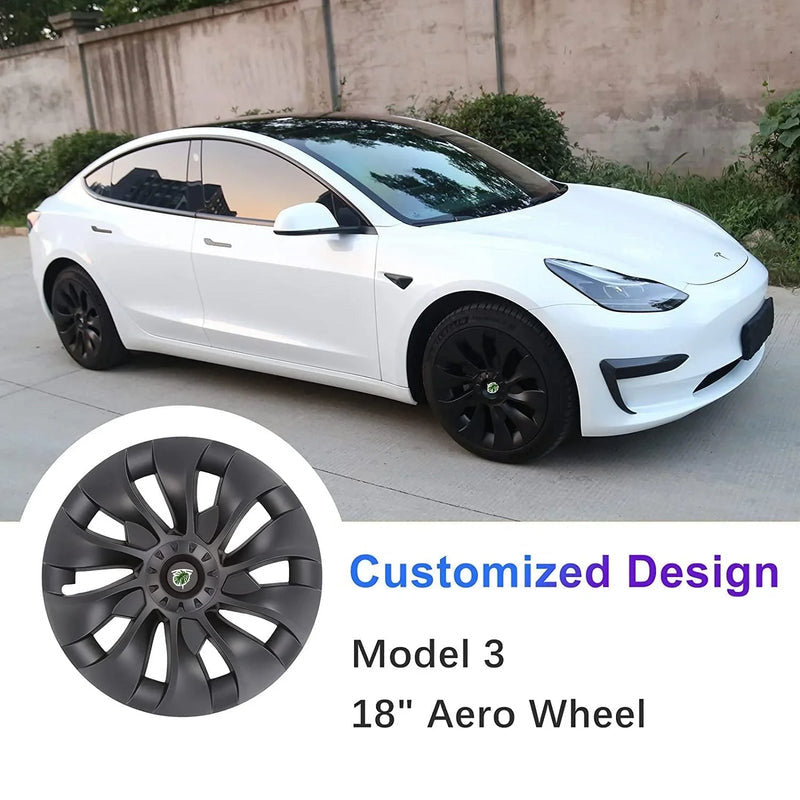 18‘’ Turbine Symmetrical Wheel Covers Matte Black For Tesla Model 3 (2021-2023）