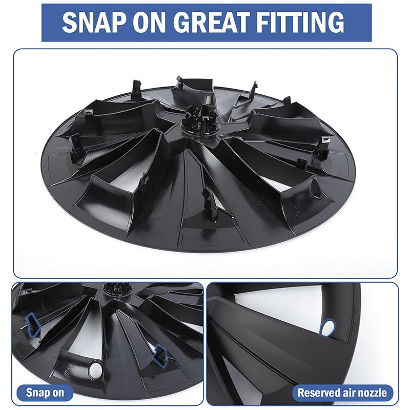 19" Bladed Wheel Covers Matt Black For Tesla Model Y(2025-2026)