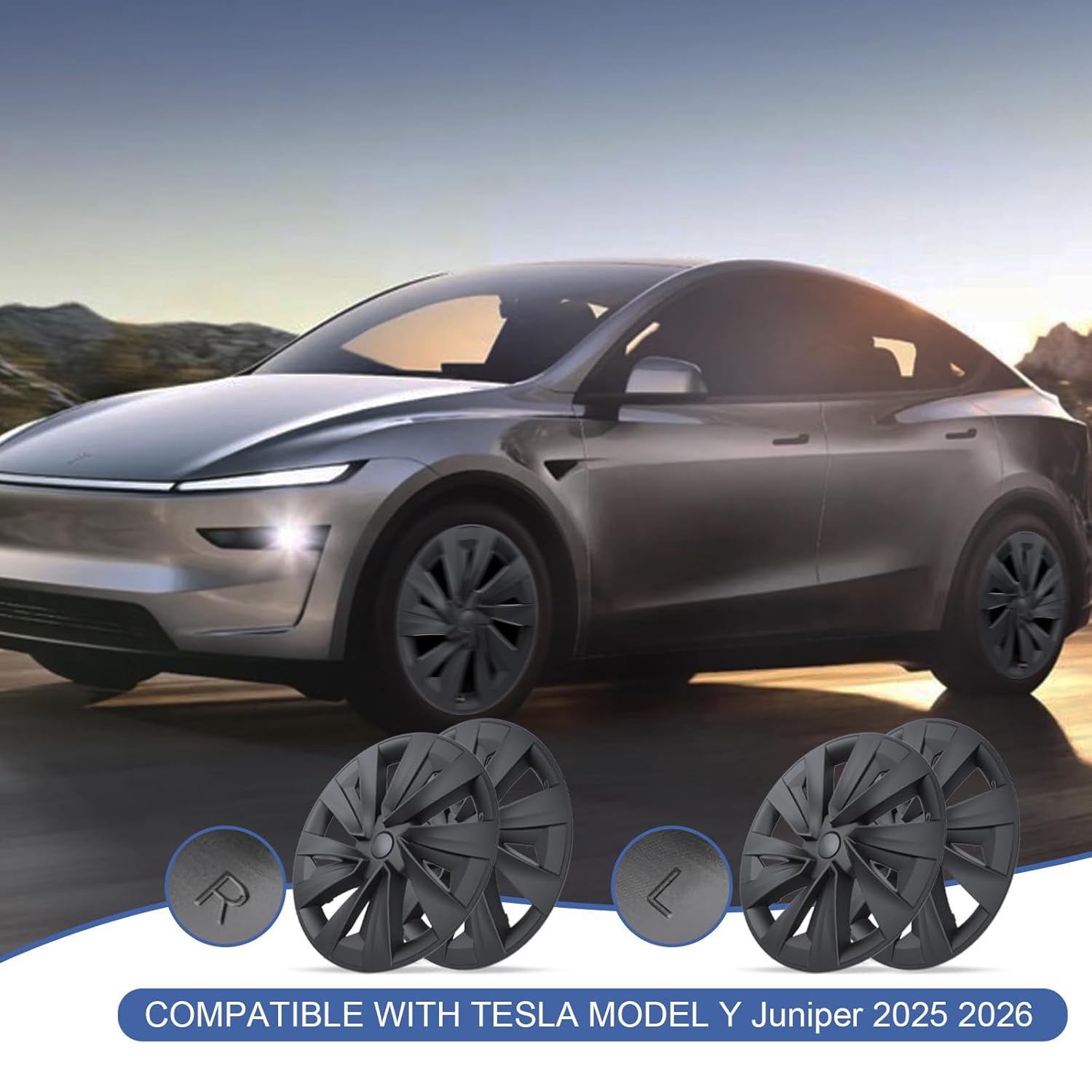 19" Bladed Wheel Covers Matt Black For Tesla Model Y(2025-2026)