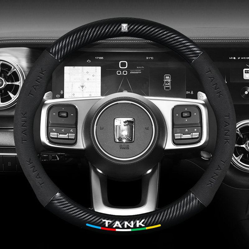 Carbon Fiber Style Nappa Leather Steering Wheel Cover For GWM Tank 300/500