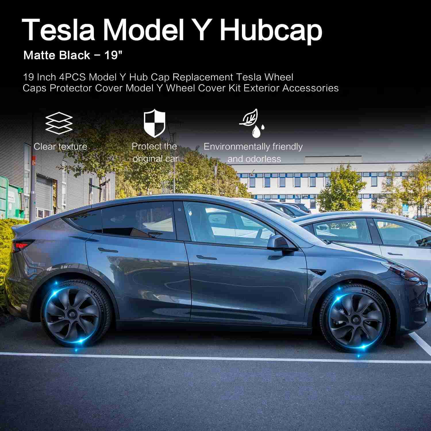 19‘’ Turbine Symmetrical Wheel Covers Matt Black Type A For Tesla Model Y(2022-2024)