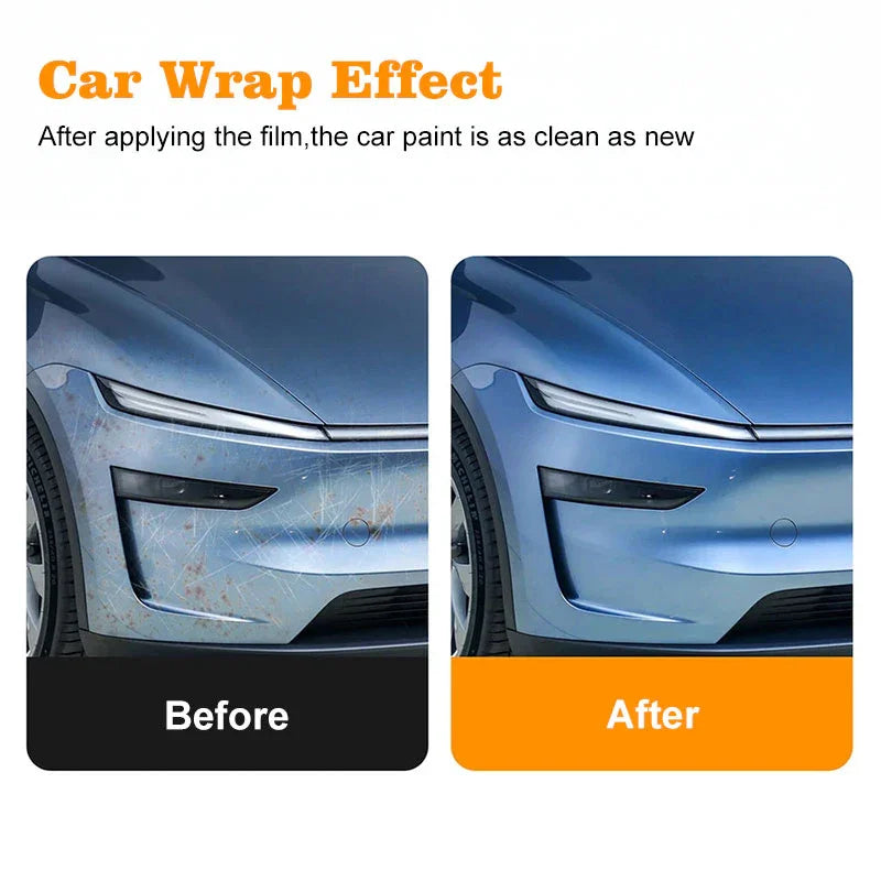 Paint surface comparison before and after applying protective film.