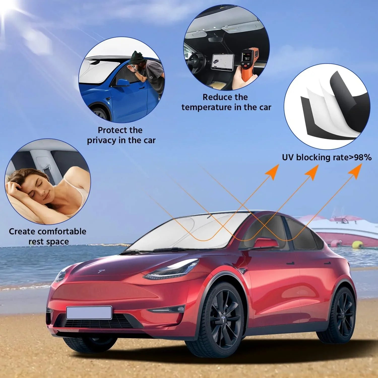 Privacy Curtains & Full Window Sunshades For Tesla Model Y (2022-2026)