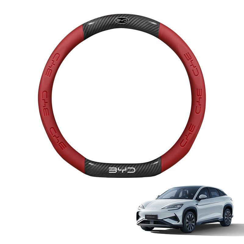 Carbon Fiber Style Nappa Leather Steering Wheel Cover For BYD