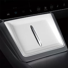 White silicone liner protector installed on the wireless charging tray of Model Y L