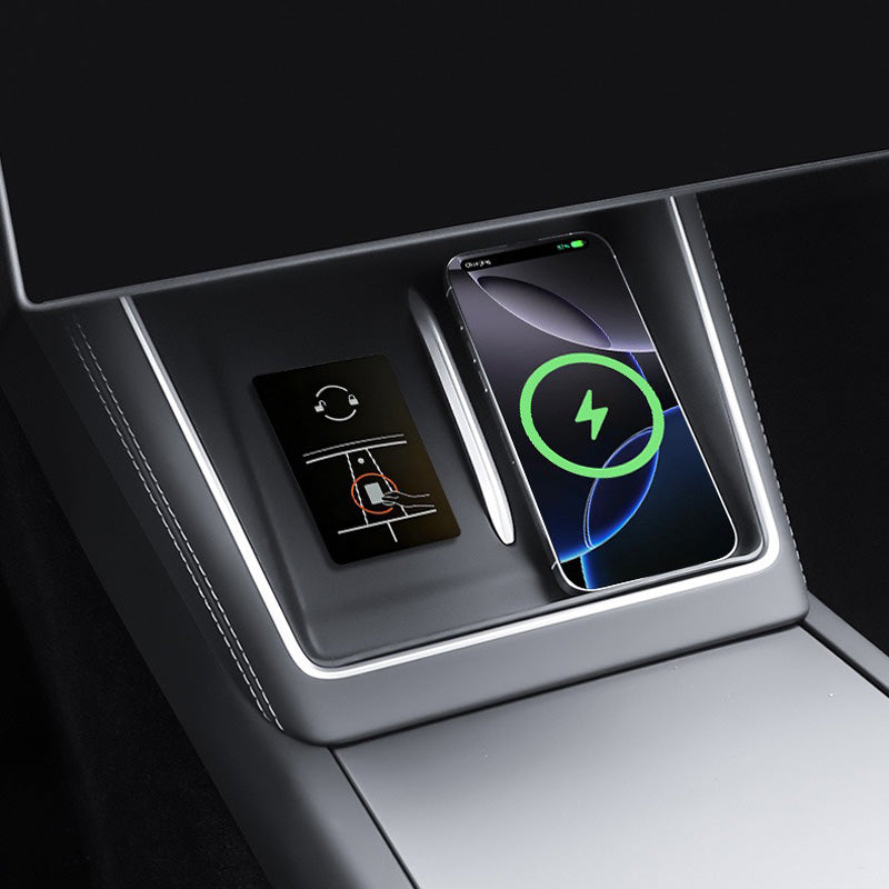 Silicone liner protector supporting wireless charging in Model Y L