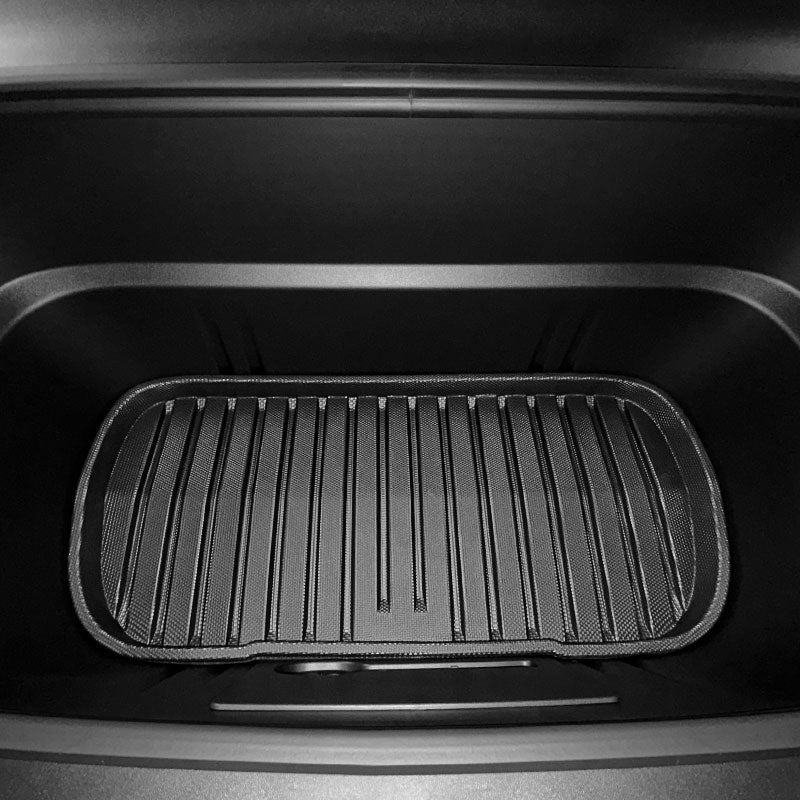 Top view of front boot mat fitted in Tesla Model Y L